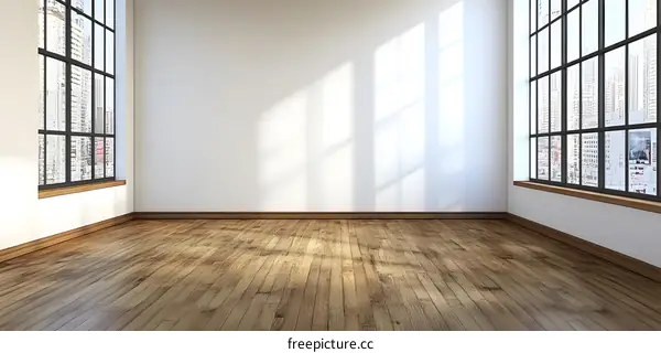 Empty Room with Wood Floor and Windows