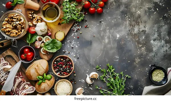Fresh Ingredients For Cooking Italian Food On Wooden Cutting Boards