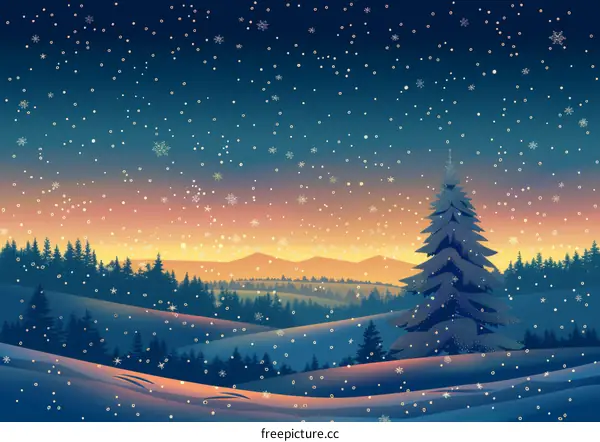 Snowy Mountains in Winter with Tall Pines and a Clear Sky