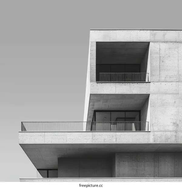 Concrete Building Balcony with Minimalist Brutalist Architecture