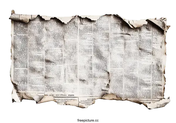 [Transparent Background PNG]Old Damaged Newspaper Page Closeup