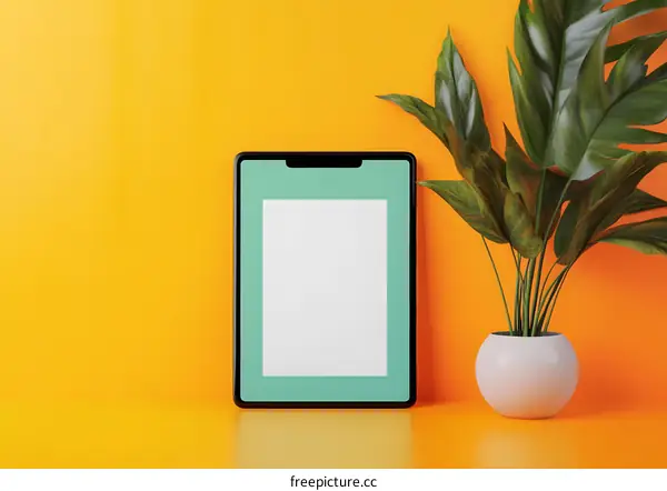 Minimalist Green Tablet Mockup on Yellow Background
