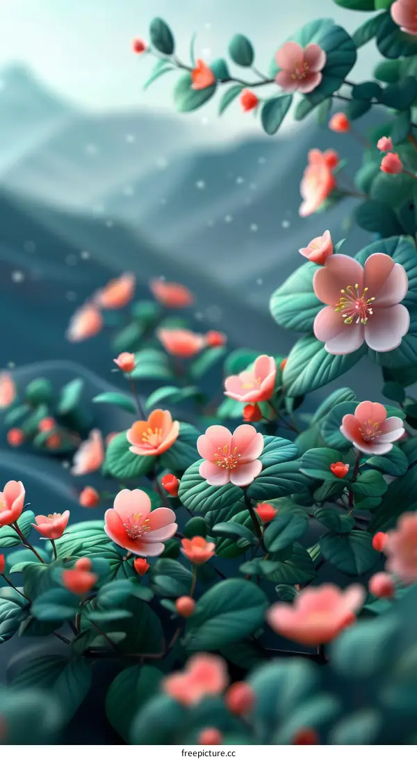 Pink flowers in a green field