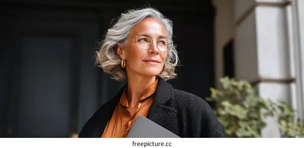 Confident Woman Outdoors with Laptop