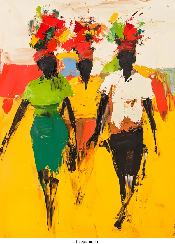 African People Walking With Yellow Background