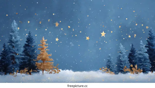 Winter Night Snowy Forest Christmas Scene