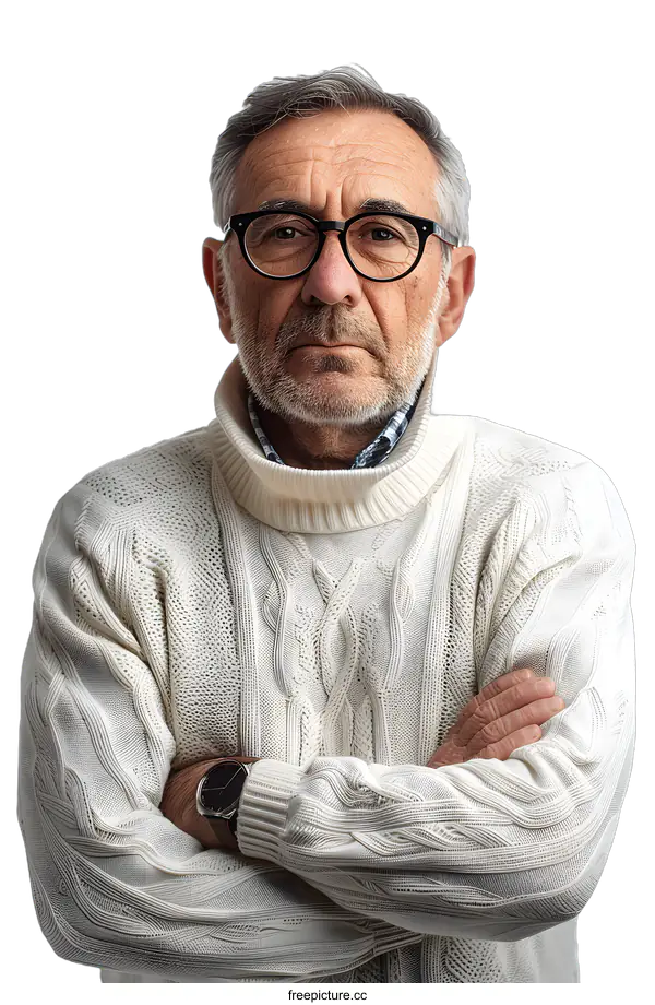 [Transparent Background PNG]Portrait of a Senior Man with Grey Hair and Glasses