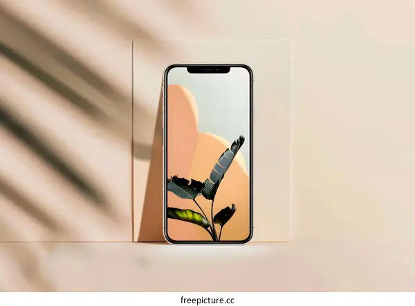 Minimalist Phone Mockup with Tropical Leaves Wallpaper