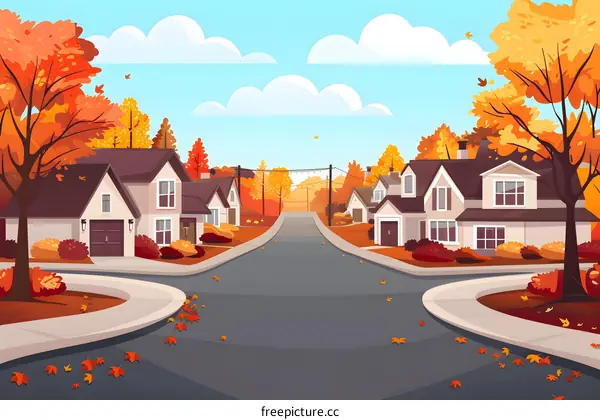 Autumn Street in Suburbia