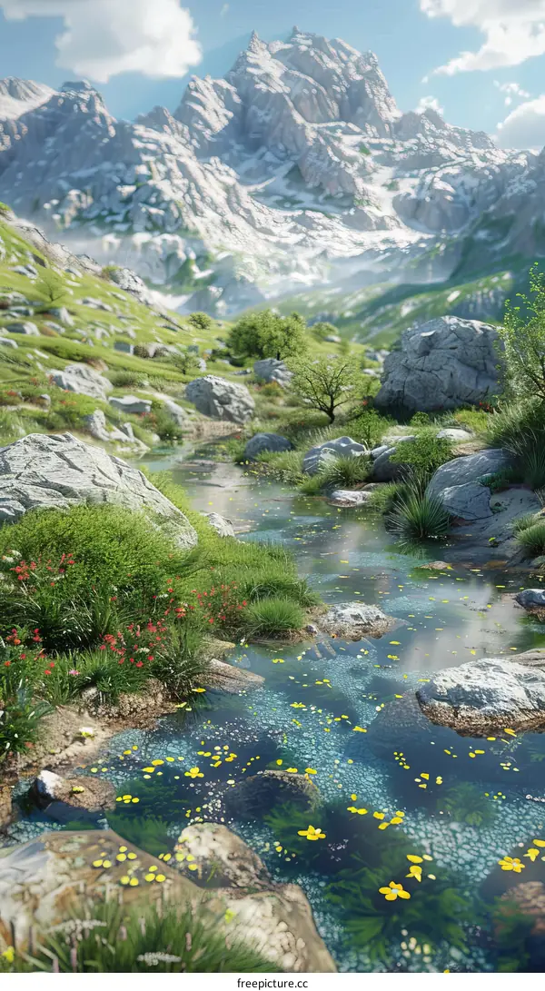 Majestic Mountain Landscape with River and Tree