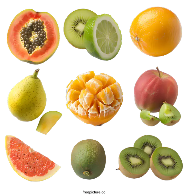 [Transparent Background PNG]Fresh Colorful Fruit Collage Isolated On White Background