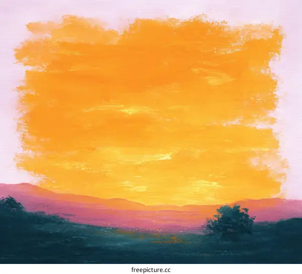 Sunset Landscape Painting Illustration
