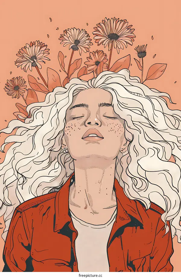Woman with Flowers in Her Hair Illustration