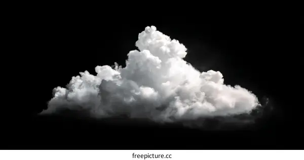 Fluffy White Cumulus Cloud Against Black Background