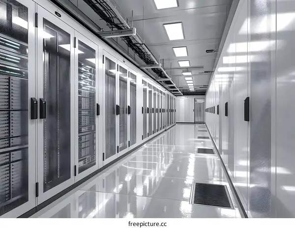 Server room with rows of server racks