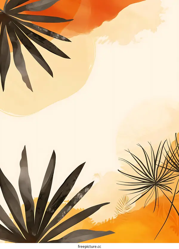 Abstract Tropical Leaves Watercolor Painting