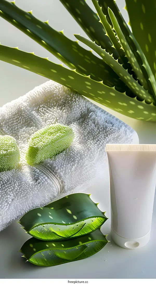 Aloe Vera Plant Leaf and Cream for Skincare and Beauty