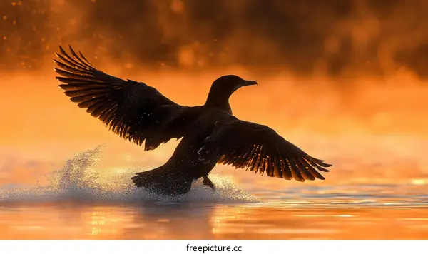 Sunrise Silhouette of a Bird Taking Flight