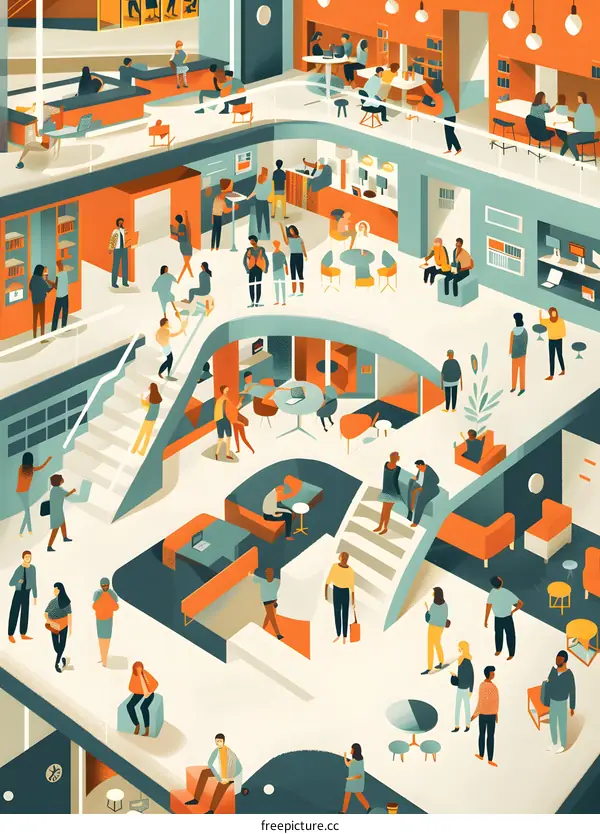 Modern Office Interior Design Illustration with Diverse People