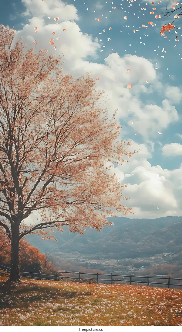 Beautiful Scenery with Falling Cherry Blossoms