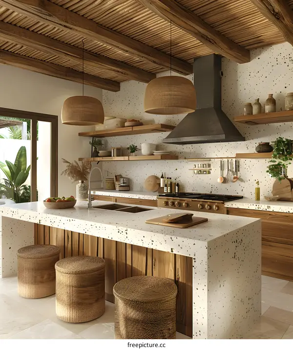 Modern kitchen interior design with natural materials