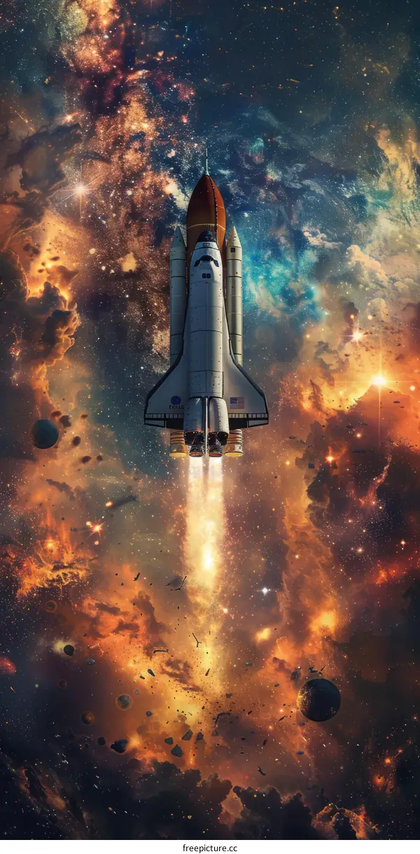 Space Shuttle in Nebula