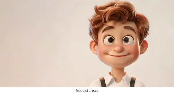 Cute Cartoon Boy with Brown Hair and Freckles