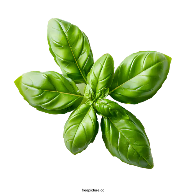 [Transparent Background PNG]Fresh Basil Leaves on White Background