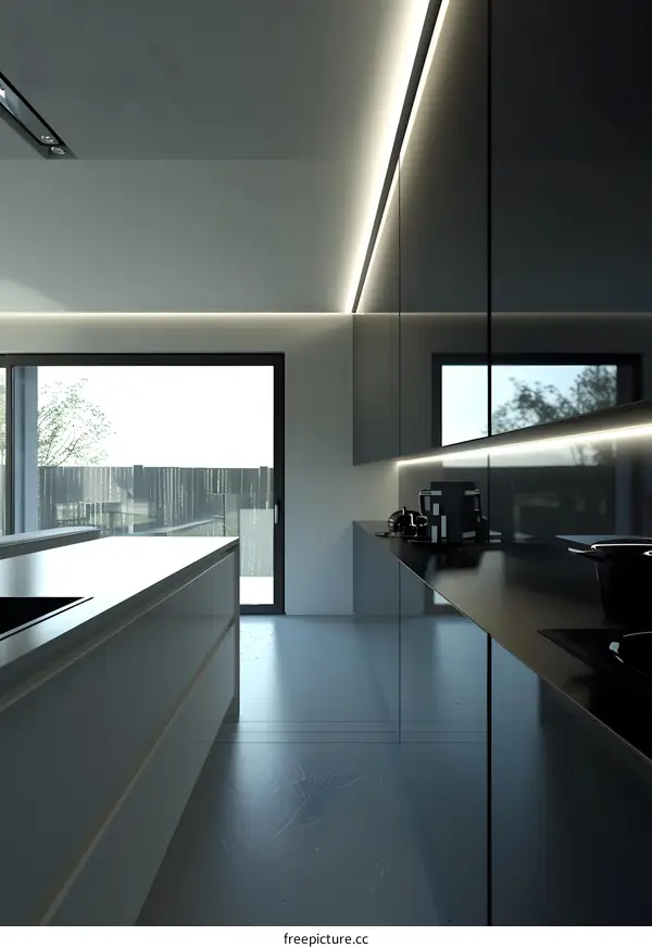 Modern Minimalist Kitchen Interior Design with Sleek Cabinetry and LED Lighting