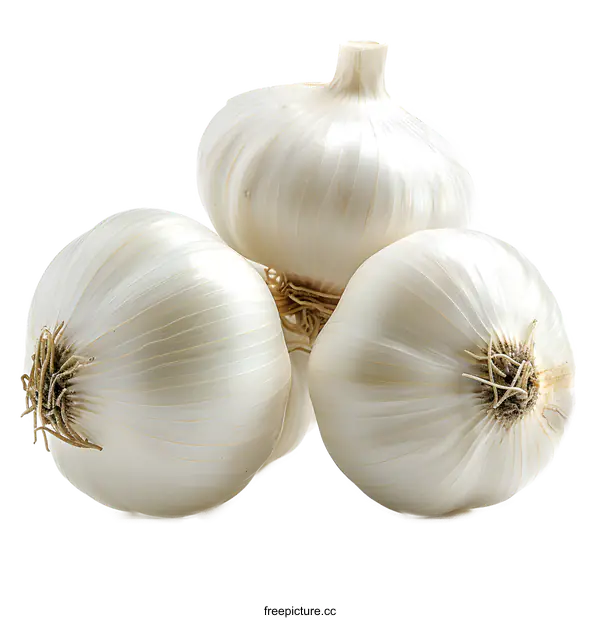 [Transparent Background PNG]Three white garlic bulbs