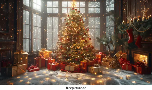 Christmas Tree with Presents and Decorations