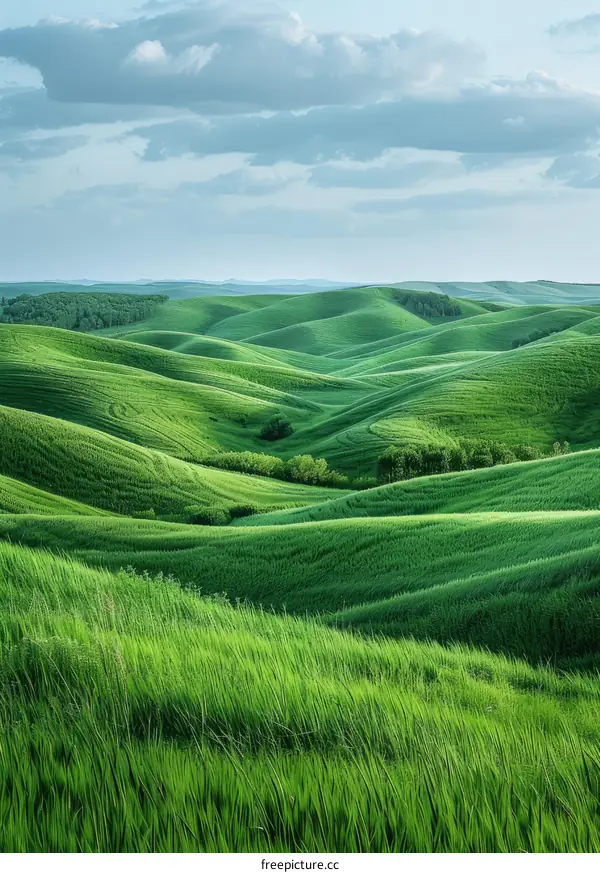 Green rolling hills under a blue sky