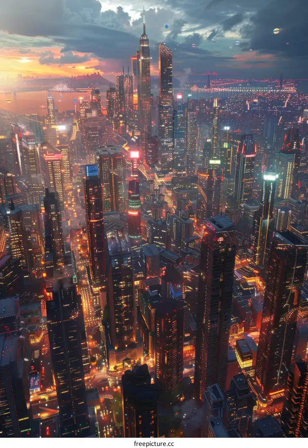 Futuristic Skyline of an Advanced City at Night