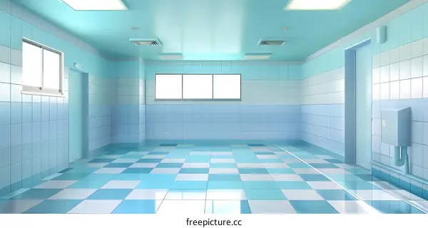 Blue Tiled Empty Hallway Interior Design
