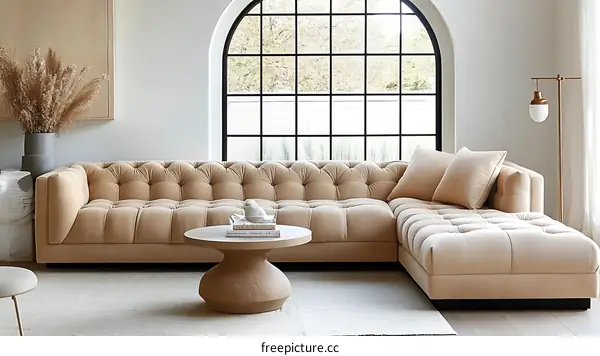 Modern Sectional Sofa in a Light Beige Living Room