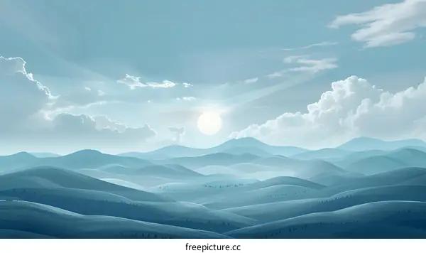 Blue sky and white clouds over the hills