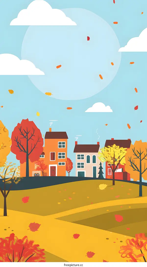 Autumn Landscape with Houses and Trees
