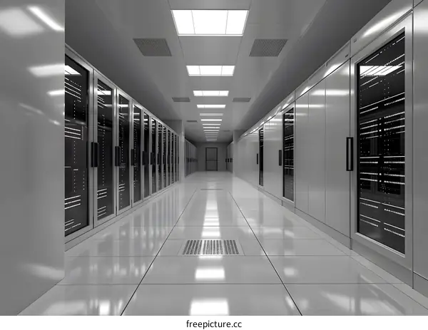 Futuristic Sci-Fi Server Room With Glowing Lights