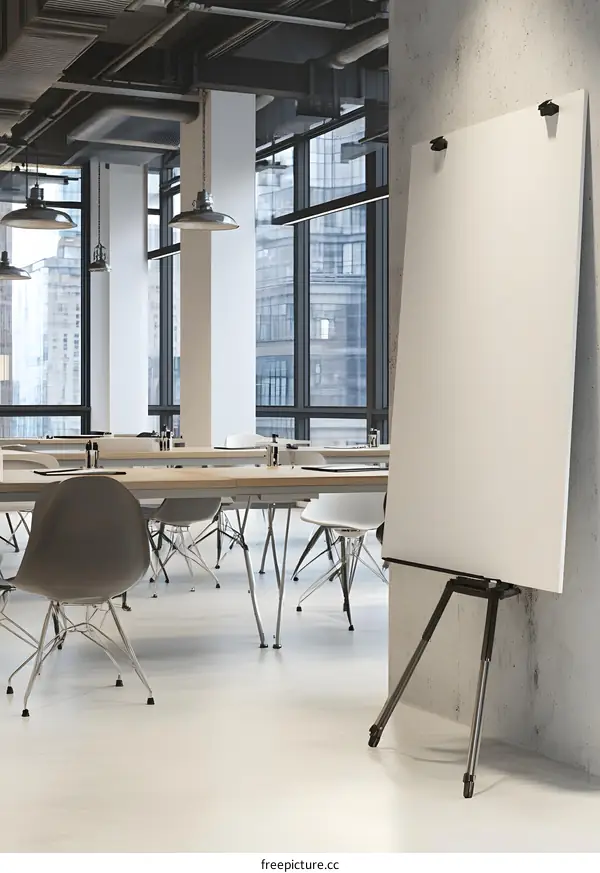 Blank Whiteboard on Tripod in Modern Office