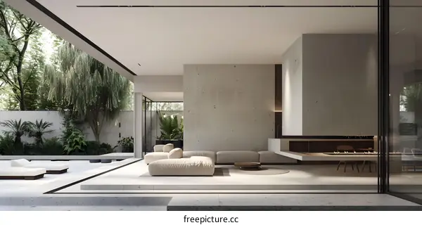 Minimalist Living Room With Concrete Walls and Modern Furniture