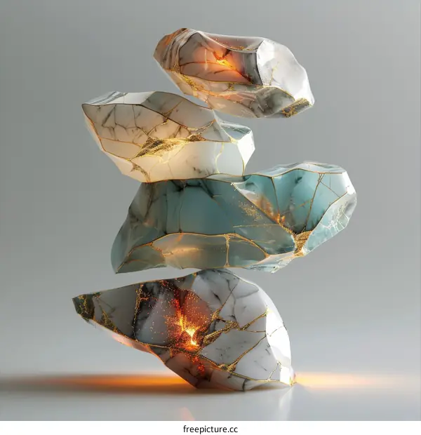Floating Marble Rocks with Glowing Cracks