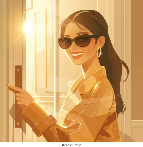 An illustration of a woman opening the door