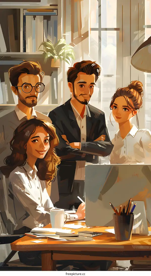 Illustration of a group of people in an office