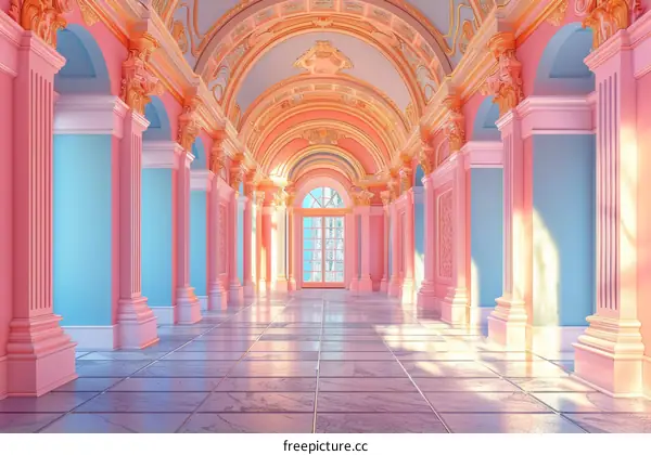 Pastel Pink Palace Corridor Illustration
