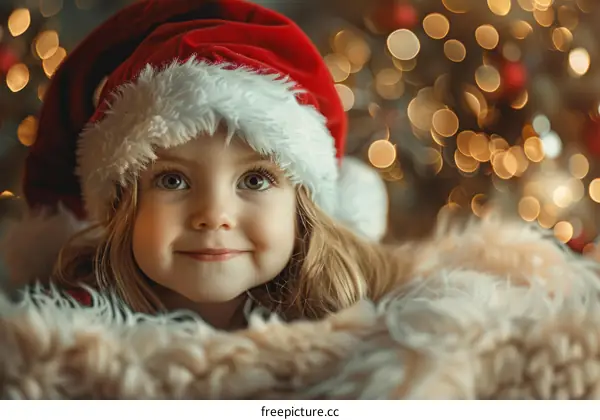 Little girl in Santa hat smiling