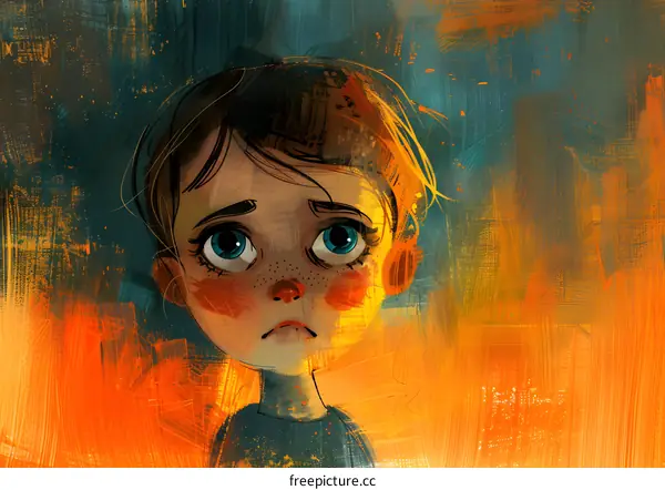 sad girl with freckles and blue eyes