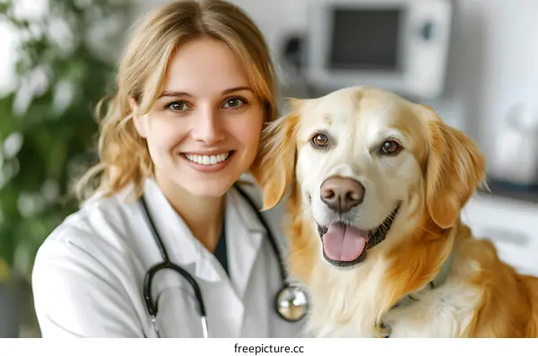 Veterinary Doctor with Golden Retriever Dog