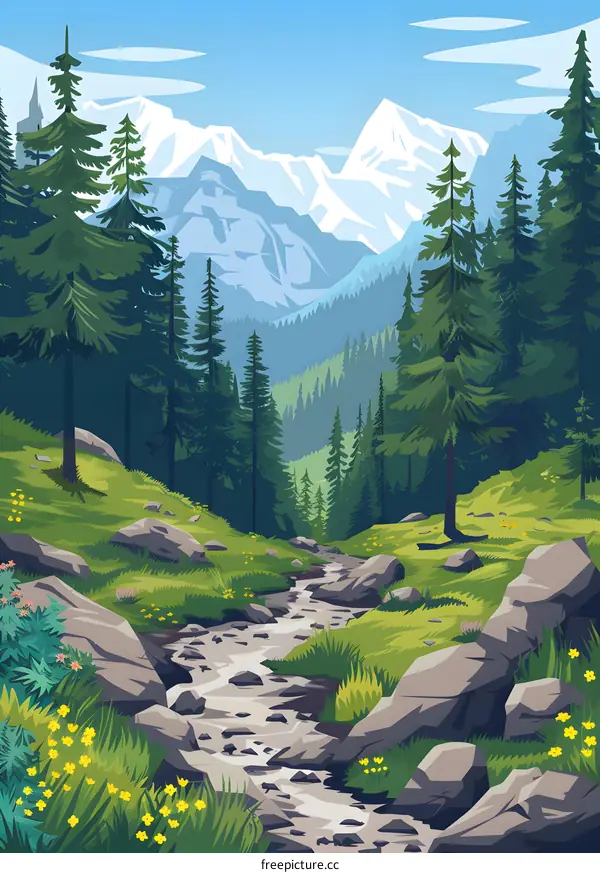 Mountain Stream Flowing Through a Forest