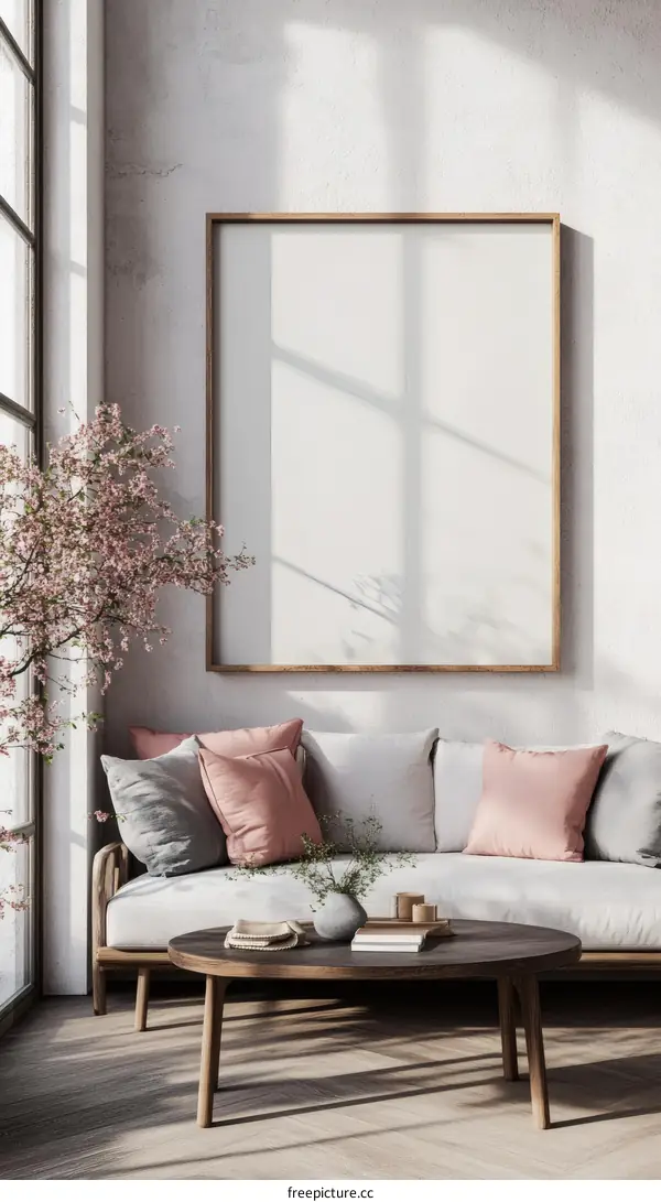 Modern Minimalist Living Room Mockup with Empty Frame