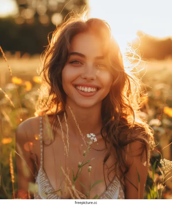 A Beautiful Woman in a Field of Flowers